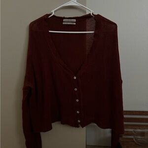 Urban Outfitters Burgundy V-Neck Button-Front Knit Cardigan